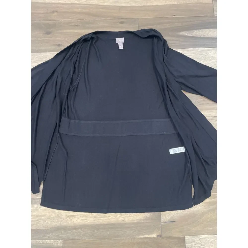 Chico’s Black Wrap Cardigan Size 3 (XL) Lightweight Soft Drape Open Front